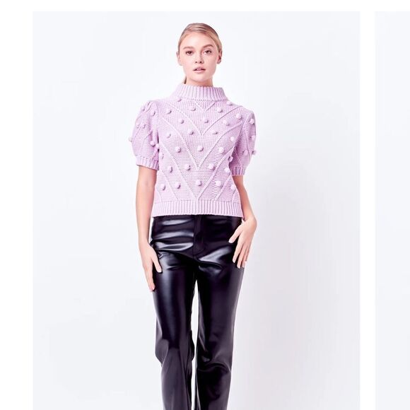 English Factory POM POM PUFF SLEEVE SWEATER size XS color lilac - Picture 5 of 14